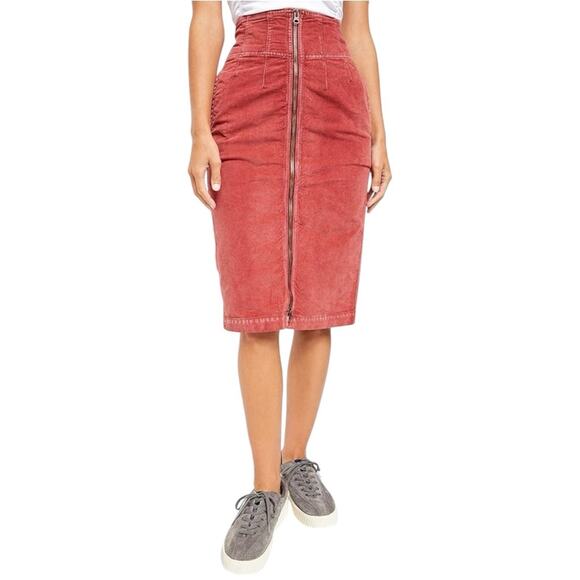 Free People Poppy Red Corduroy High Rise Skirt Womens 29 Retro 70s Clean Girl - Picture 1 of 6